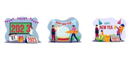 Happy New Year Flat Bundle Design vector