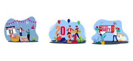 Happy New Year Flat Bundle Design vector