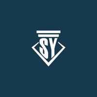 SY initial monogram logo for law firm, lawyer or advocate with pillar icon design vector