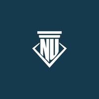 NU initial monogram logo for law firm, lawyer or advocate with pillar icon design vector