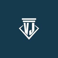 VJ initial monogram logo for law firm, lawyer or advocate with pillar icon design vector