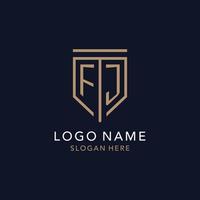 FJ initial logo monogram with simple luxury shield icon design vector