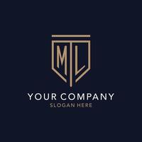 ML initial logo monogram with simple luxury shield icon design vector
