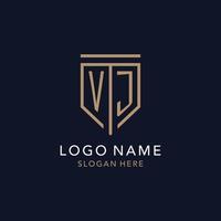 VJ initial logo monogram with simple luxury shield icon design vector