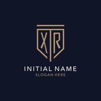 XR initial logo monogram with simple luxury shield icon design vector