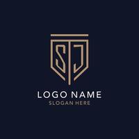 SJ initial logo monogram with simple luxury shield icon design vector