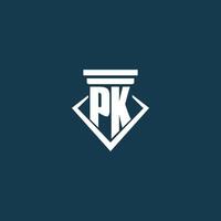 logotipo de monograma inicial pk para bufete de abogados, abogado o defensor con diseño de icono de pilar vector