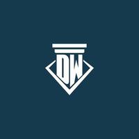 DW initial monogram logo for law firm, lawyer or advocate with pillar icon design vector