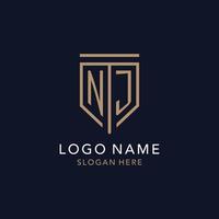NJ initial logo monogram with simple luxury shield icon design vector