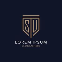 SU initial logo monogram with simple luxury shield icon design vector