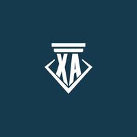 XA initial monogram logo for law firm, lawyer or advocate with pillar icon design vector