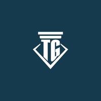 logotipo de monograma inicial tg para bufete de abogados, abogado o defensor con diseño de icono de pilar vector
