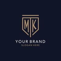 MK initial logo monogram with simple luxury shield icon design vector