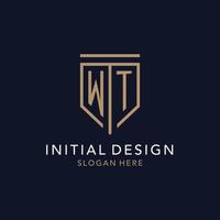 WT initial logo monogram with simple luxury shield icon design vector