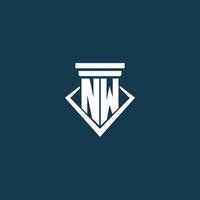 NW initial monogram logo for law firm, lawyer or advocate with pillar icon design vector