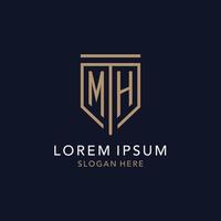 MH initial logo monogram with simple luxury shield icon design vector