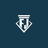 FJ initial monogram logo for law firm, lawyer or advocate with pillar icon design vector