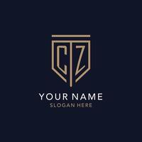CZ initial logo monogram with simple luxury shield icon design vector