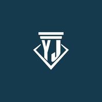 YJ initial monogram logo for law firm, lawyer or advocate with pillar icon design vector