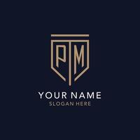 PM initial logo monogram with simple luxury shield icon design vector