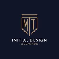 MT initial logo monogram with simple luxury shield icon design vector