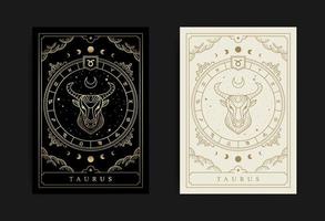 símbolo del zodiaco tauro con estilos grabados, dibujados a mano, lujosos, esotéricos y boho. apto para paranormales, lectores de tarot y astrólogos vector