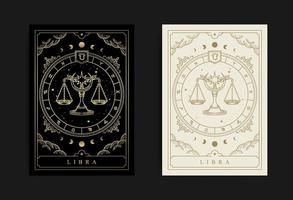 símbolo del zodiaco libra con estilos grabados, dibujados a mano, lujosos, esotéricos y boho. Apto para paranormales, lectores de tarot y astrólogos. vector