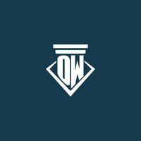 OW initial monogram logo for law firm, lawyer or advocate with pillar icon design vector