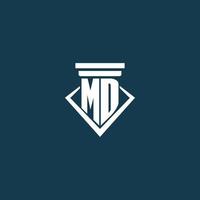 MD initial monogram logo for law firm, lawyer or advocate with pillar icon design vector