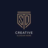 SD initial logo monogram with simple luxury shield icon design vector