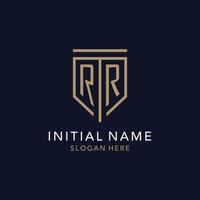 RR initial logo monogram with simple luxury shield icon design vector