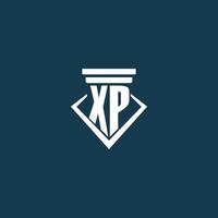 XP initial monogram logo for law firm, lawyer or advocate with pillar icon design vector