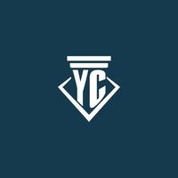 YC initial monogram logo for law firm, lawyer or advocate with pillar icon design vector