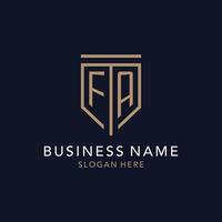 FA initial logo monogram with simple luxury shield icon design vector