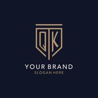 QK initial logo monogram with simple luxury shield icon design vector