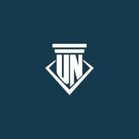 UN initial monogram logo for law firm, lawyer or advocate with pillar icon design vector