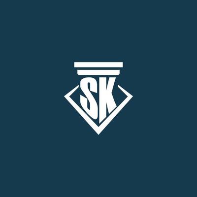SK initial monogram logo for law firm, lawyer or advocate with pillar icon design