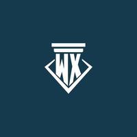 WX initial monogram logo for law firm, lawyer or advocate with pillar icon design vector