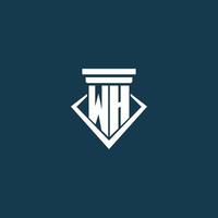 WH initial monogram logo for law firm, lawyer or advocate with pillar icon design vector