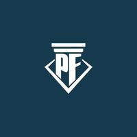 PF initial monogram logo for law firm, lawyer or advocate with pillar icon design vector