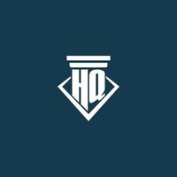 HQ initial monogram logo for law firm, lawyer or advocate with pillar icon design vector