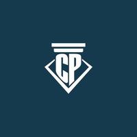 logotipo de monograma inicial cp para bufete de abogados, abogado o defensor con diseño de icono de pilar vector