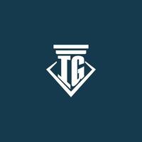 IG initial monogram logo for law firm, lawyer or advocate with pillar icon design vector