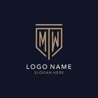 MW initial logo monogram with simple luxury shield icon design vector