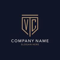 VC initial logo monogram with simple luxury shield icon design vector