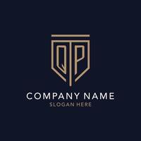 QP initial logo monogram with simple luxury shield icon design vector
