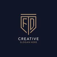 FD initial logo monogram with simple luxury shield icon design vector
