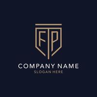 FP initial logo monogram with simple luxury shield icon design vector