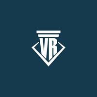 VR initial monogram logo for law firm, lawyer or advocate with pillar icon design vector