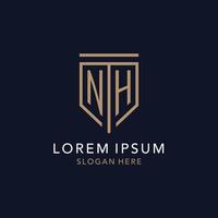 NH initial logo monogram with simple luxury shield icon design vector